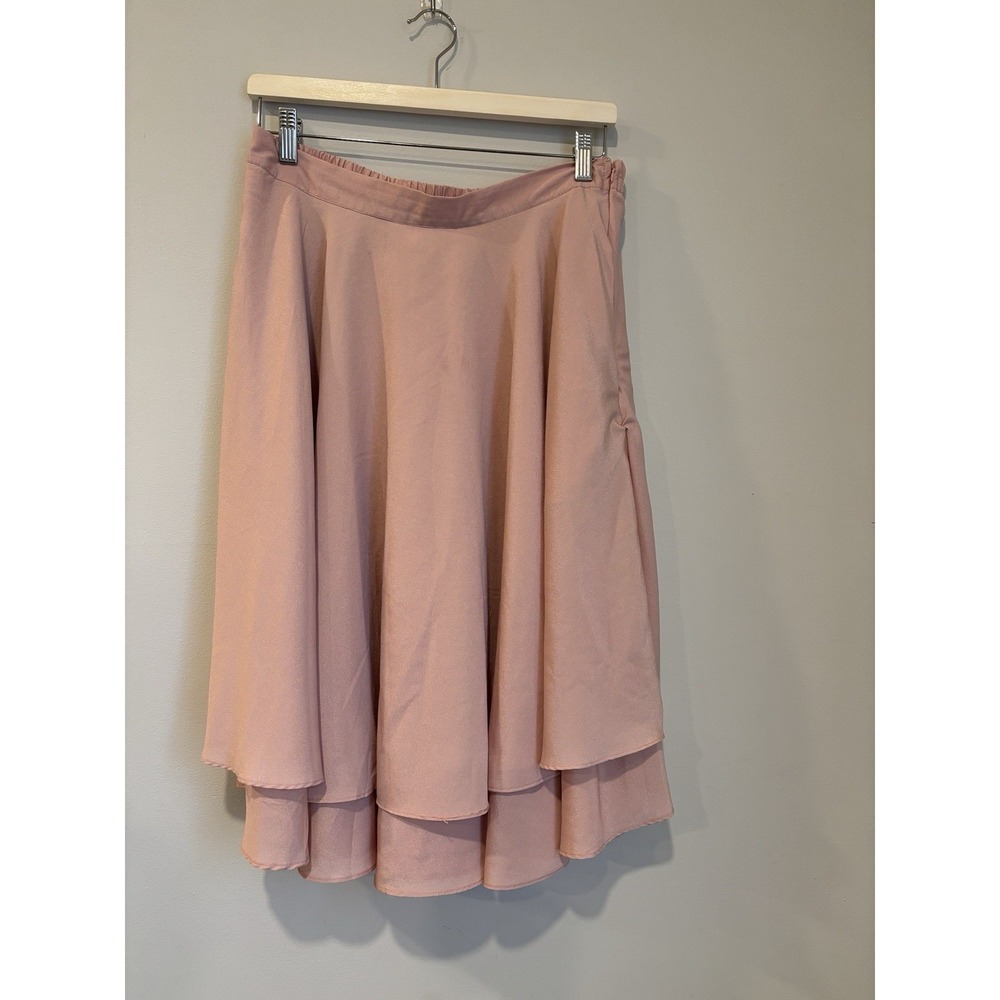 Lara Women's Light Pink XL Tiered Ruffle Skirt Elastic Waist Pockets Romantic